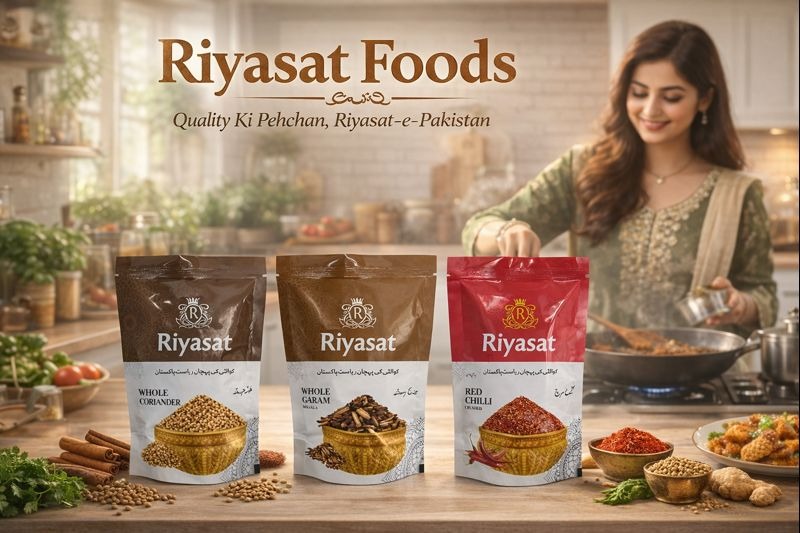 Riyasat Foods whole coriander, whole garam masala and crushed red chilli pouches